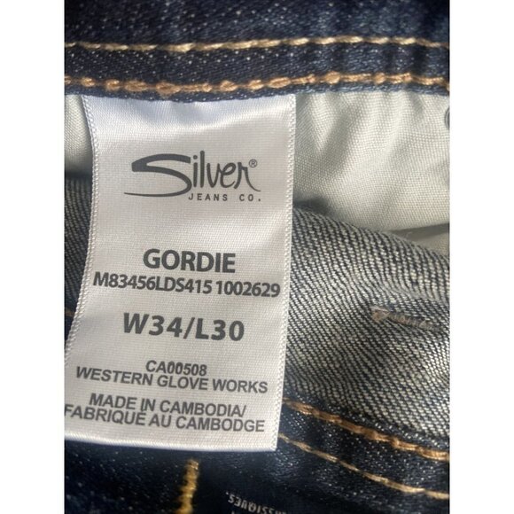 Silver Gordie 34x26 Men Relaxed Straight Denim Jeans Hemmed - Picture 6 of 10